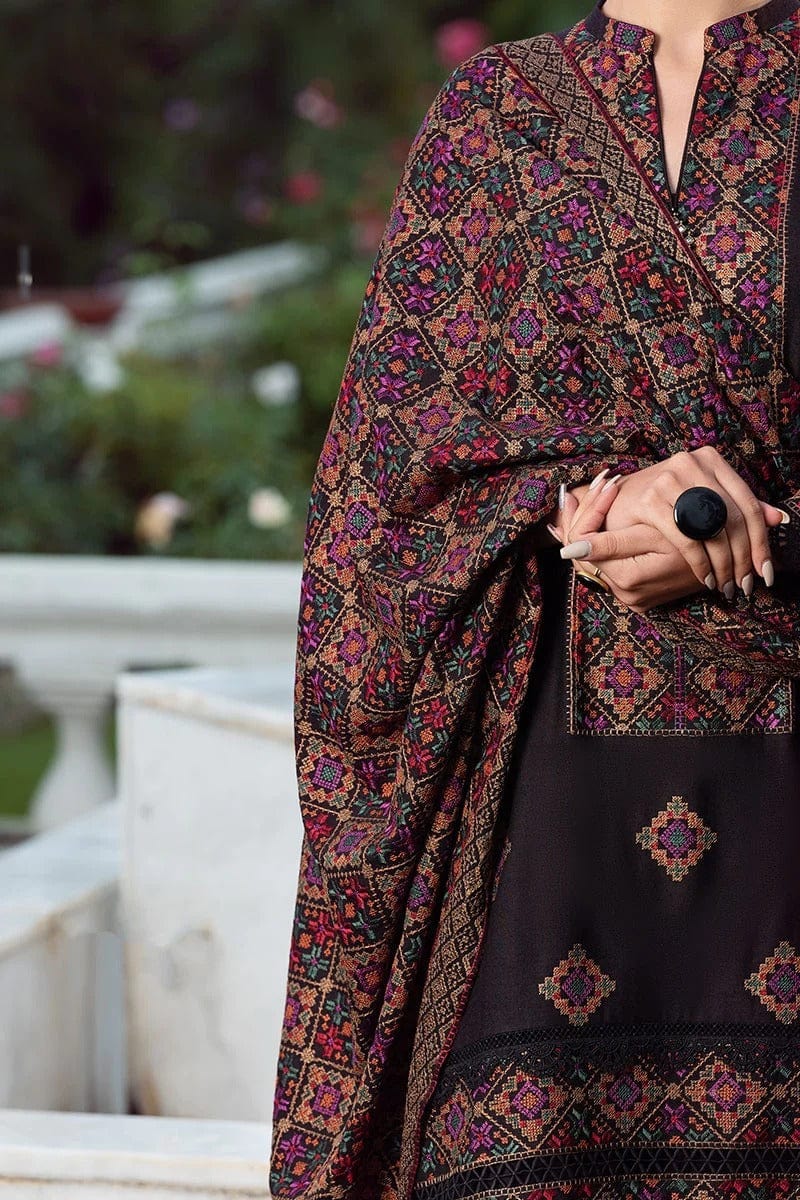 BR-707 Black Dhanak Embroidered 3pc Wt