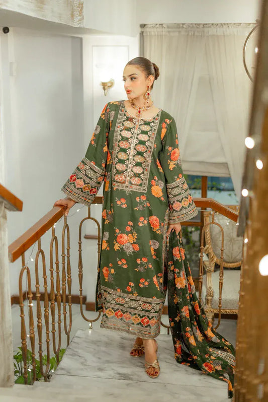 Silk-1001 Mongia Airjet Shamoz Silk Embroidered 3pc