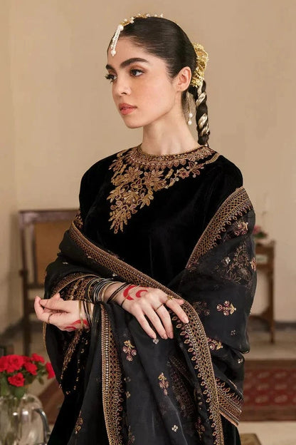 BRQ-107 Black Velvet Embroidered 3pc Wt