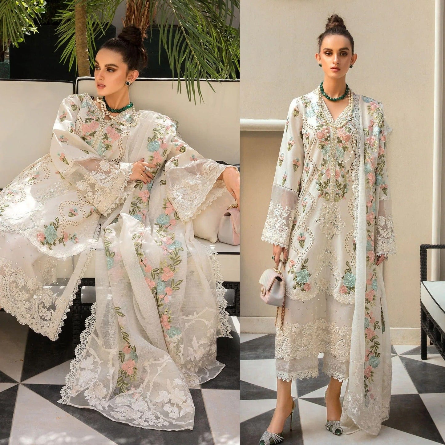 Monsoon Blooms Embroidered Dhanak 3pc Wt