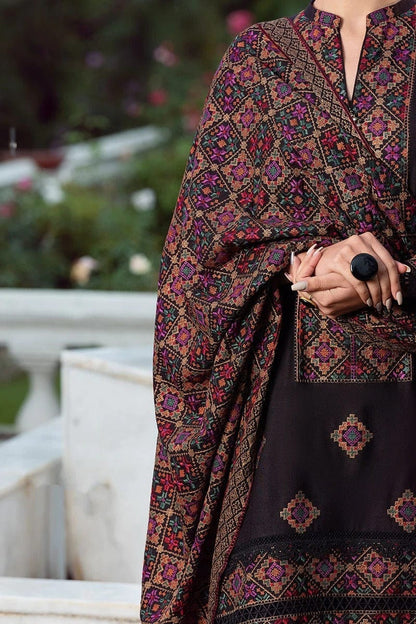 BR-707 Black Dhanak  Embroidered 3pc Wt